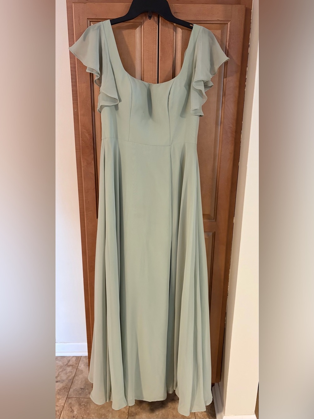 Azazie Sage Green Flutter Sleeve Chiffon Maxi Dress